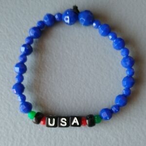 Vibrant Blue Beaded Bracelet with USA Charm